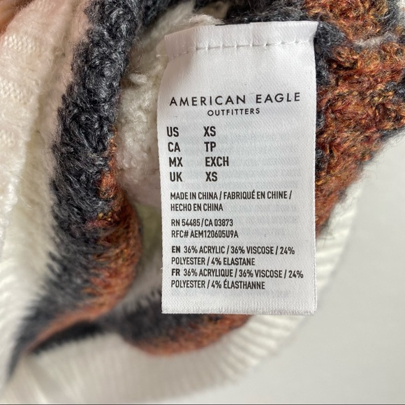 American Eagle Striped Oversized Waffle Knit Pullover Sweater - Picture 6 of 7